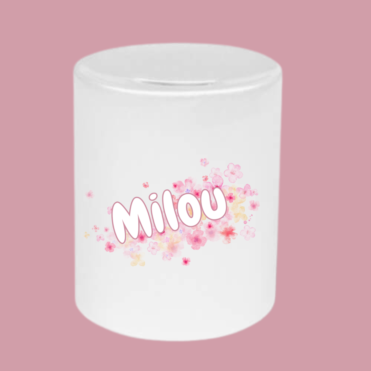 Keramieke spaarpot met naam - bloessem