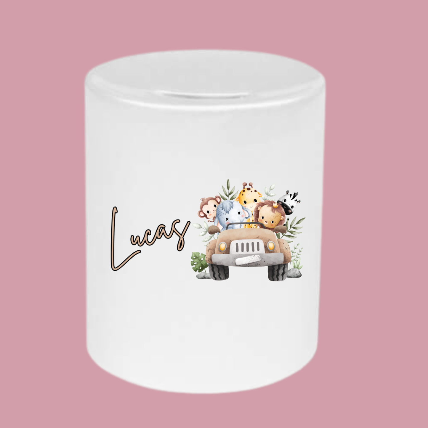 Keramieke spaarpot met naam - jungle