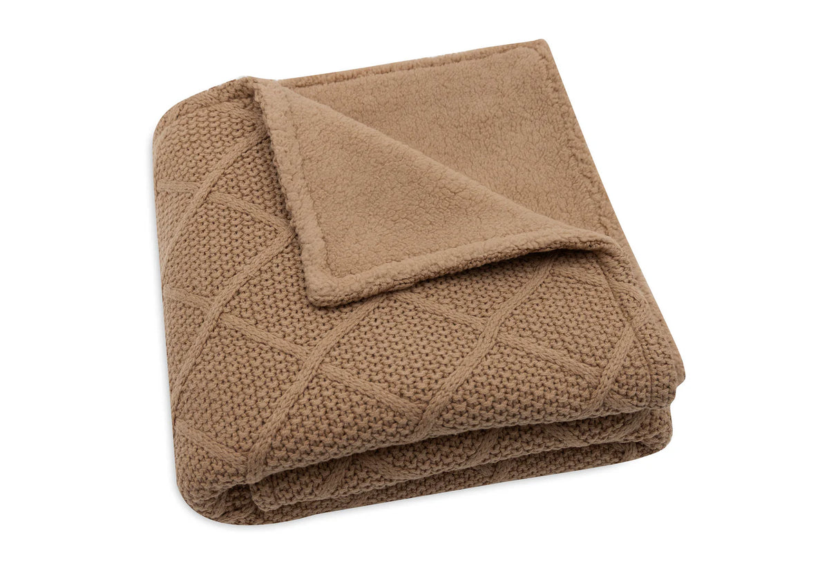 jollein Deken - Check Knit - Teddy Fleece - Biscuit
