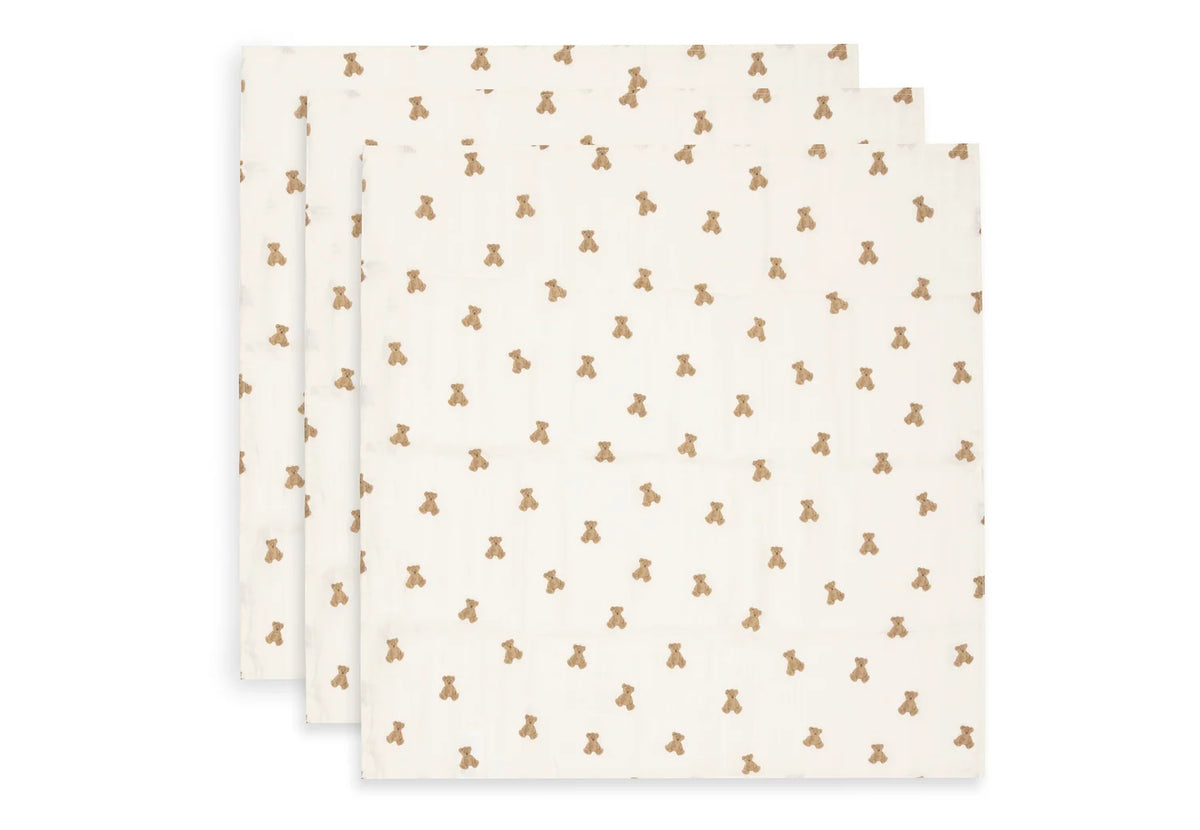 Jollein Hydrofiele Doek Small 70x70cm - Mini Teddy Bear - 3 Stuks