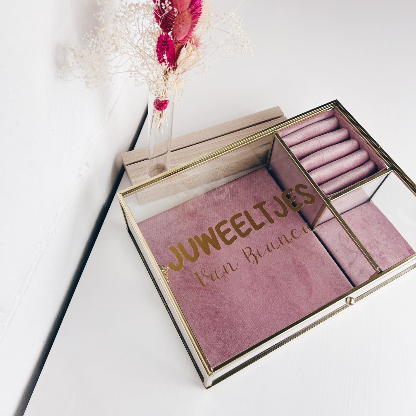 BLACK WEEK SALE - LUXUEUZE GOUDEN GLAZEN JUWELENDOOS - gepersonaliseerd