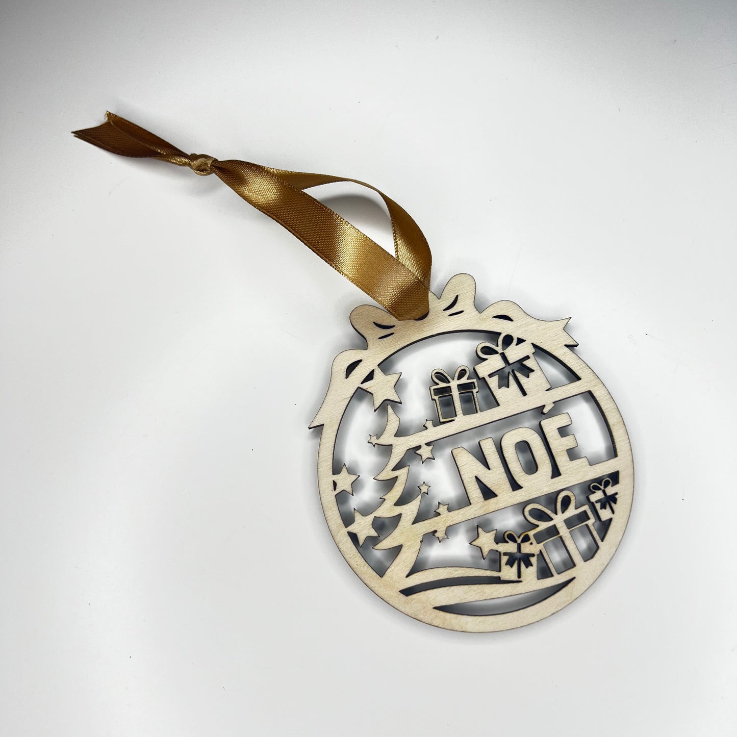 Houten kerst ornament met naam - pakjes