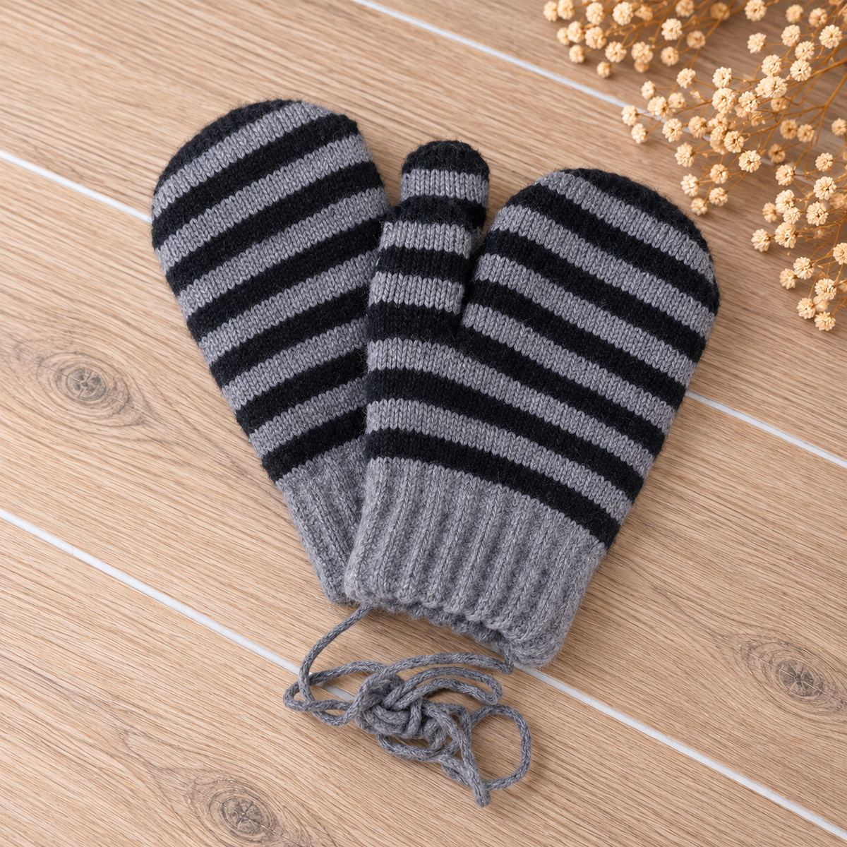 kinder handschoenen met touwtjes - strepen