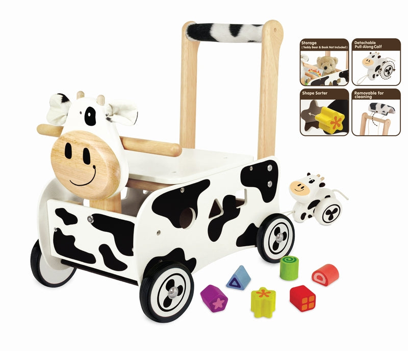 Loopwagen koe - I'm Toy - met mini trekfiguur