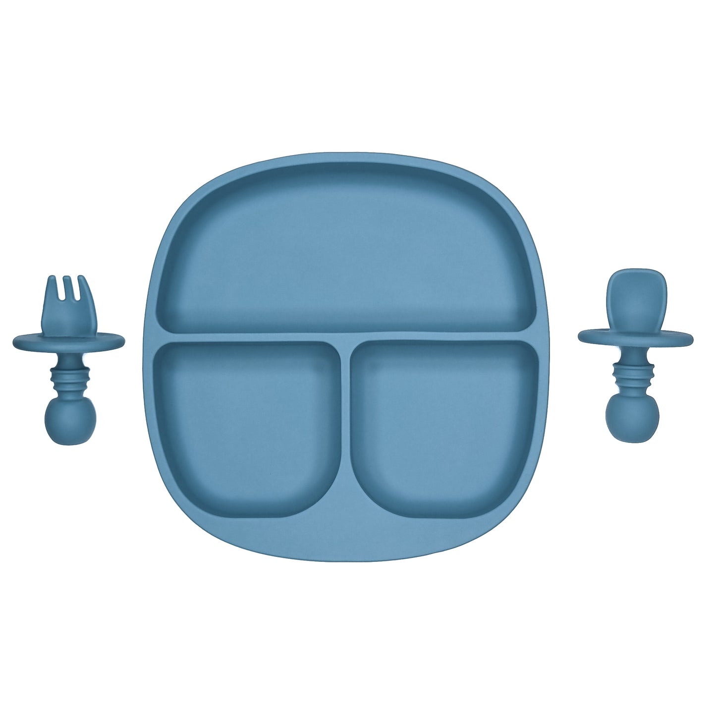 Siliconen Bord & Bestek - Kinderservies - Vergrijsd petrol