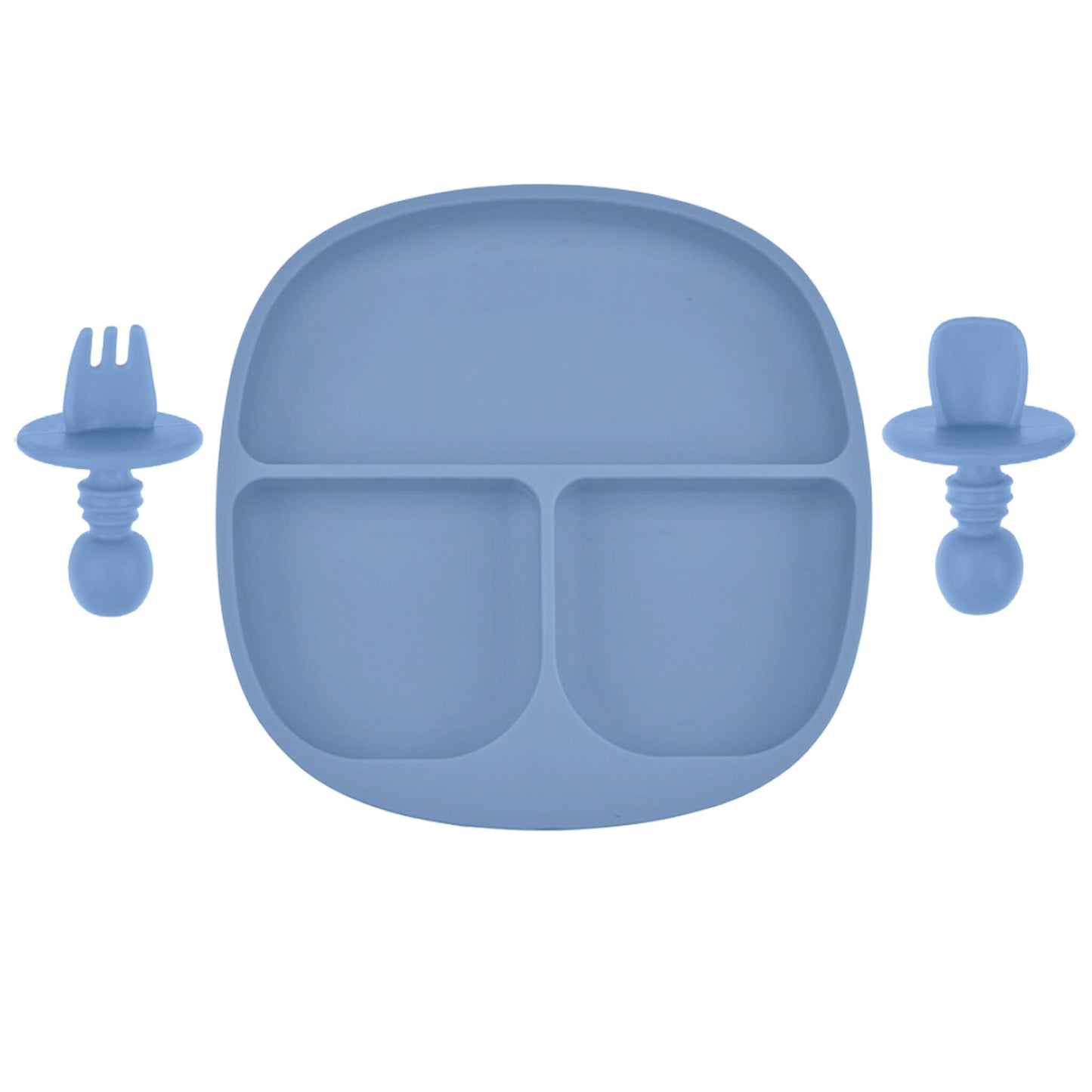 Siliconen Bord & Bestek - Kinderservies - Poeder blauw