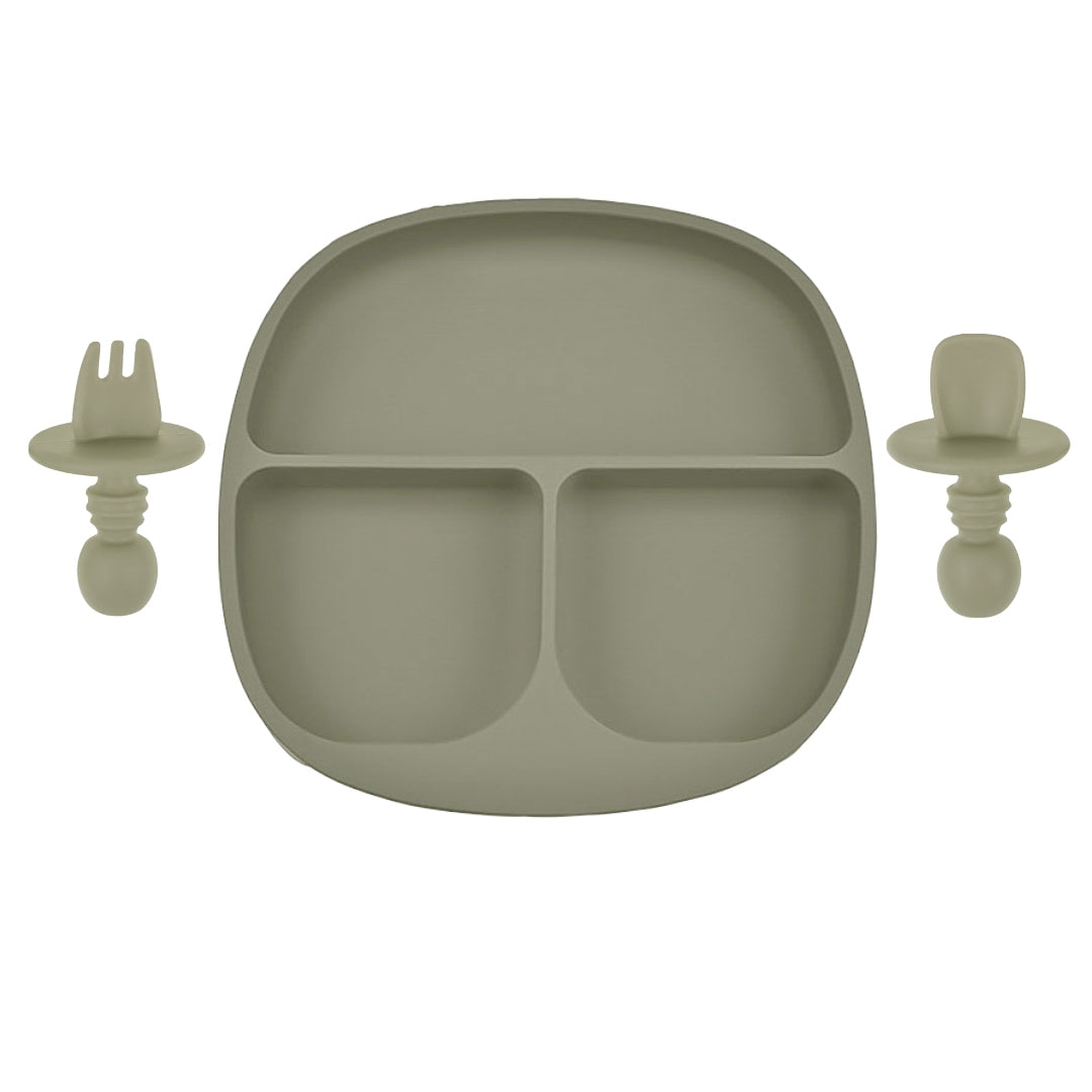 Siliconen Bord & Bestek - Kinderservies - Green Tea