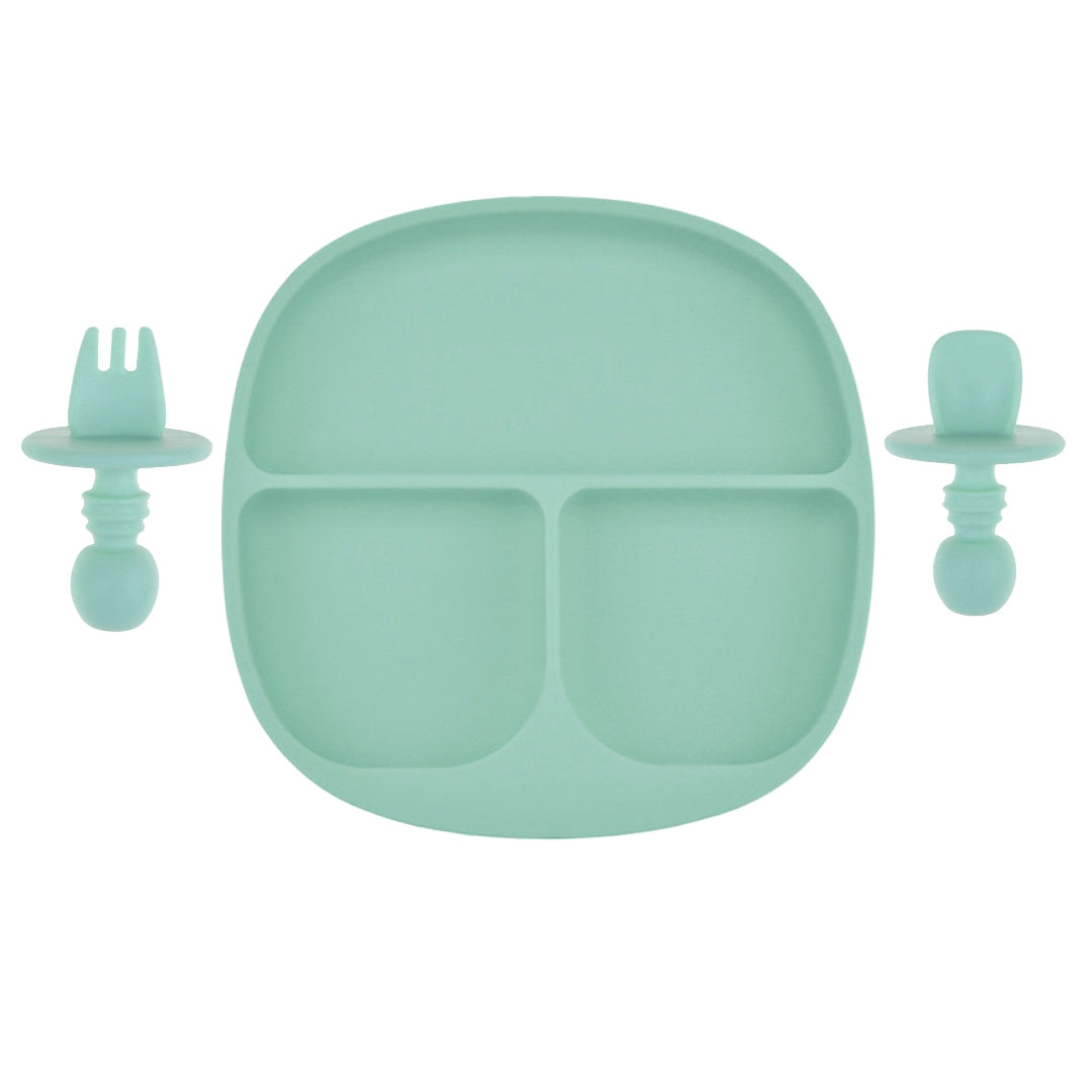Siliconen Bord & Bestek - Kinderservies - Mint Groen