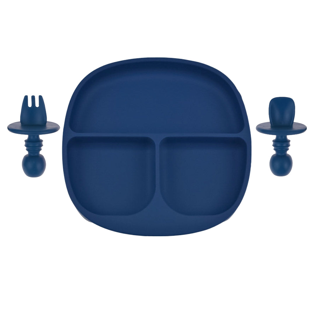 Siliconen Bord & Bestek - Kinderservies - Navy