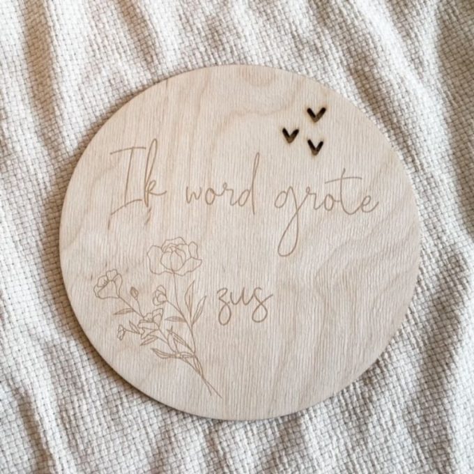 Houten aankondigingsbord - Zwangerschapsaankondiging takje " Ik word grote zus "