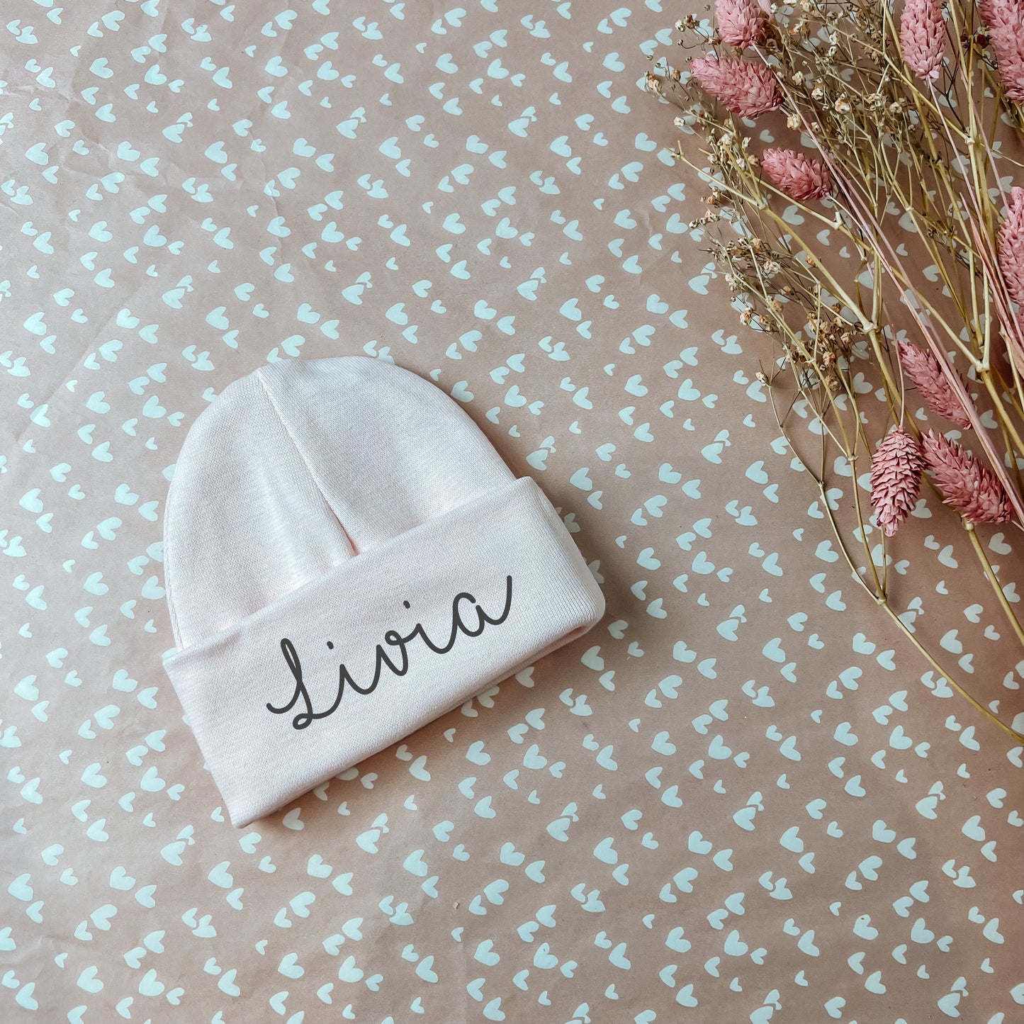 Geboortemutsje met naam - soft pink