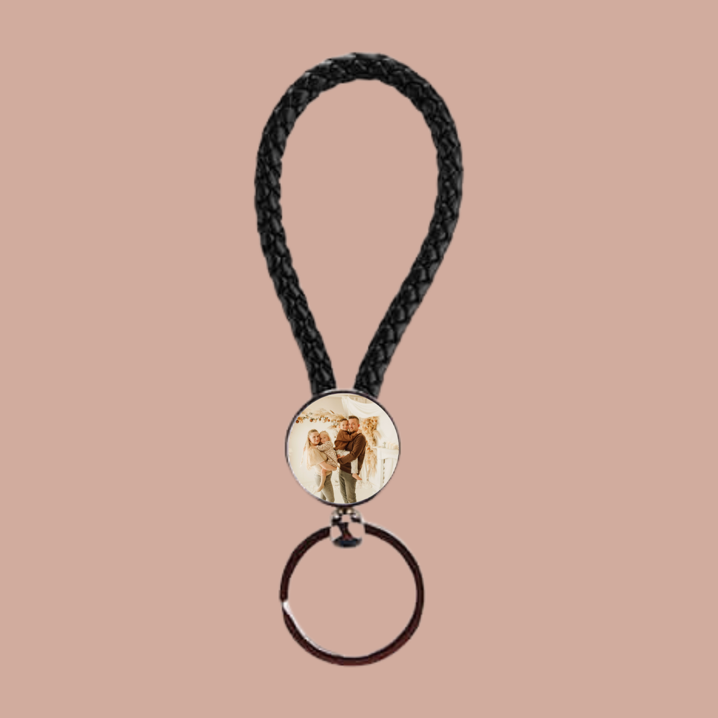 Gevlochten Cirkel Sleutelhanger met Eigen Foto – zwart