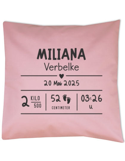Geboorte Kussen – Bedrukt met Geboortegegevens (enkel sloop)
