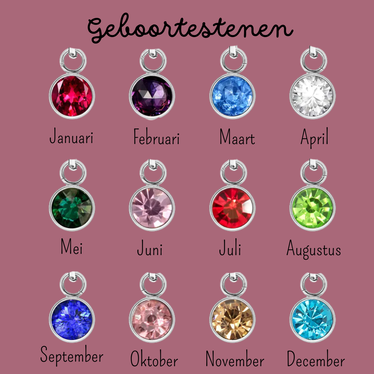 Ketting Geboortesteen - rond