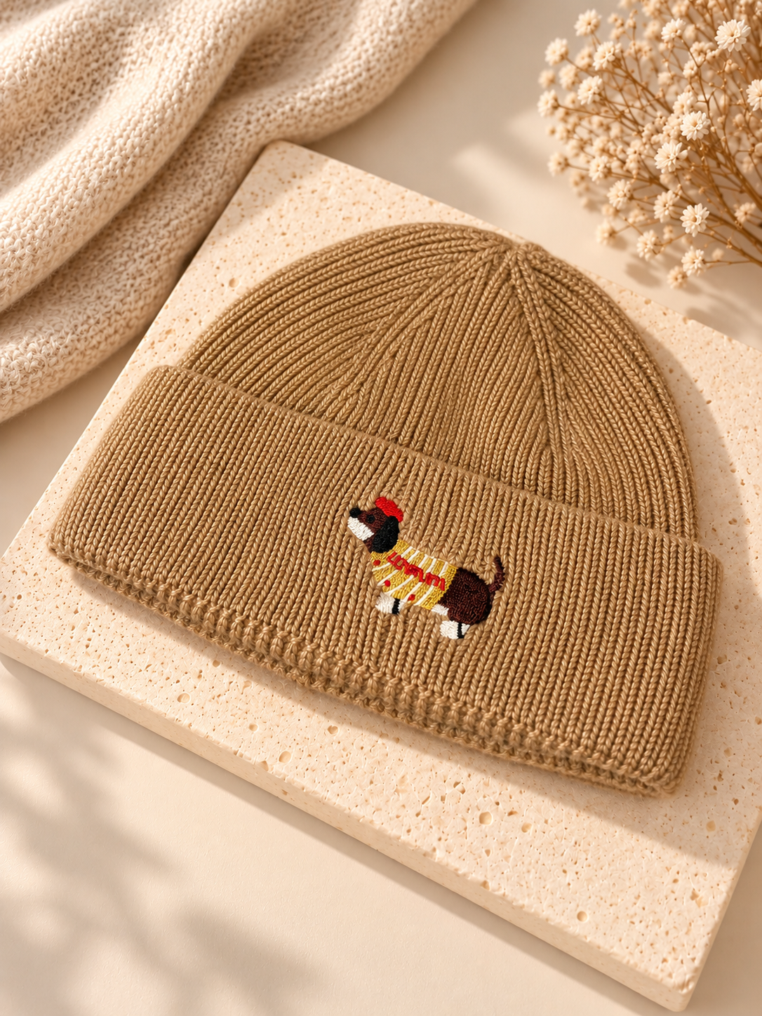 Teckel zijde zacht muts - beige