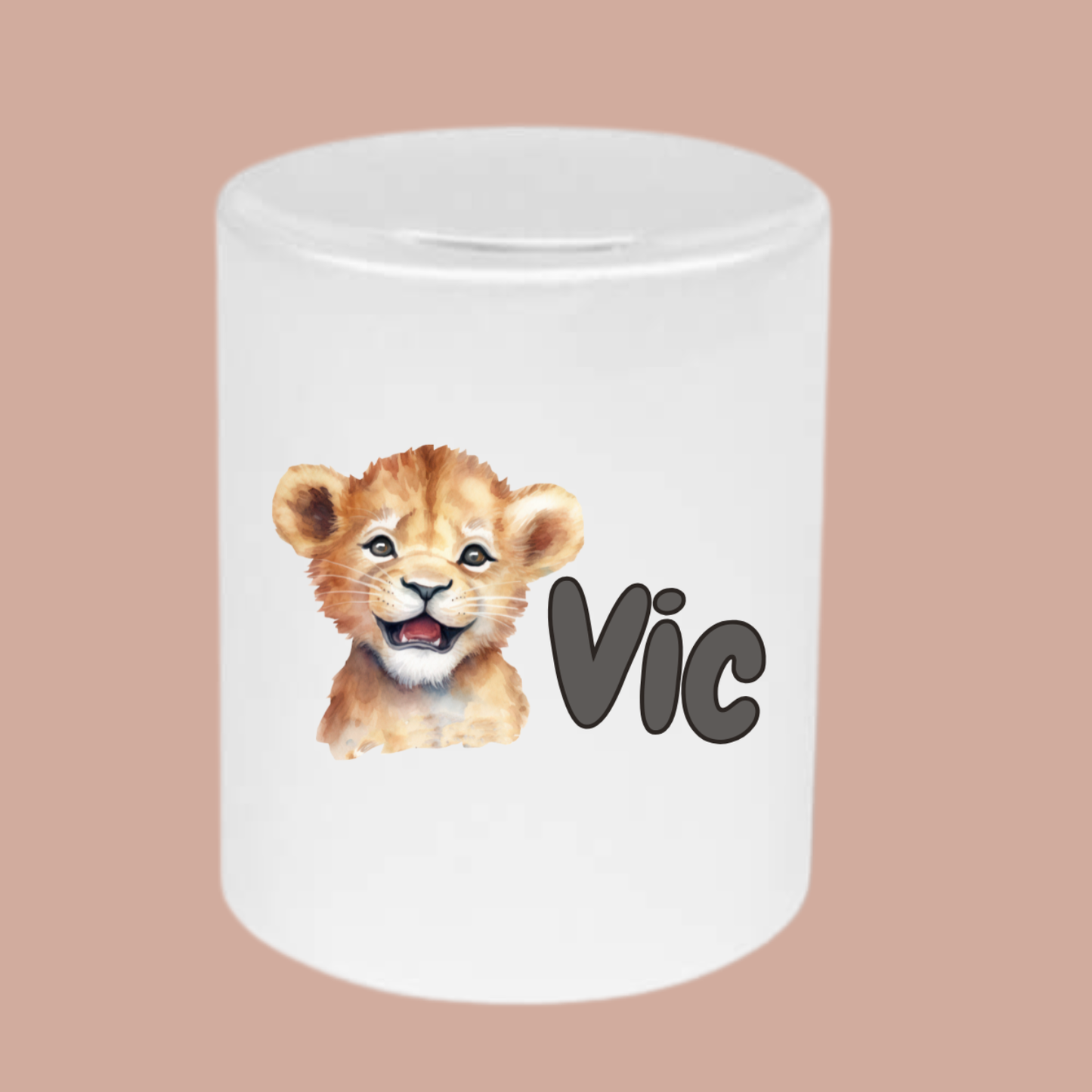 Keramieke spaarpot met naam - leeuw