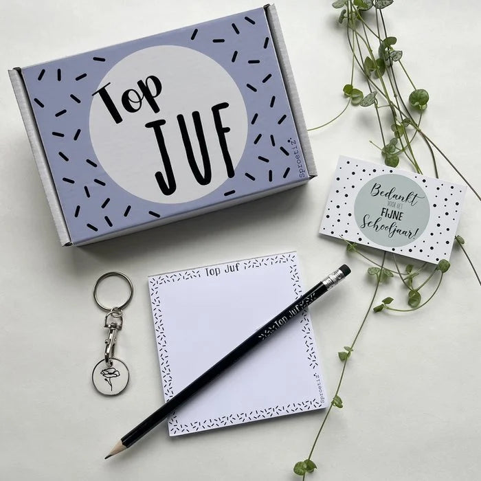 Kadopakket  blauw Top Juf - s