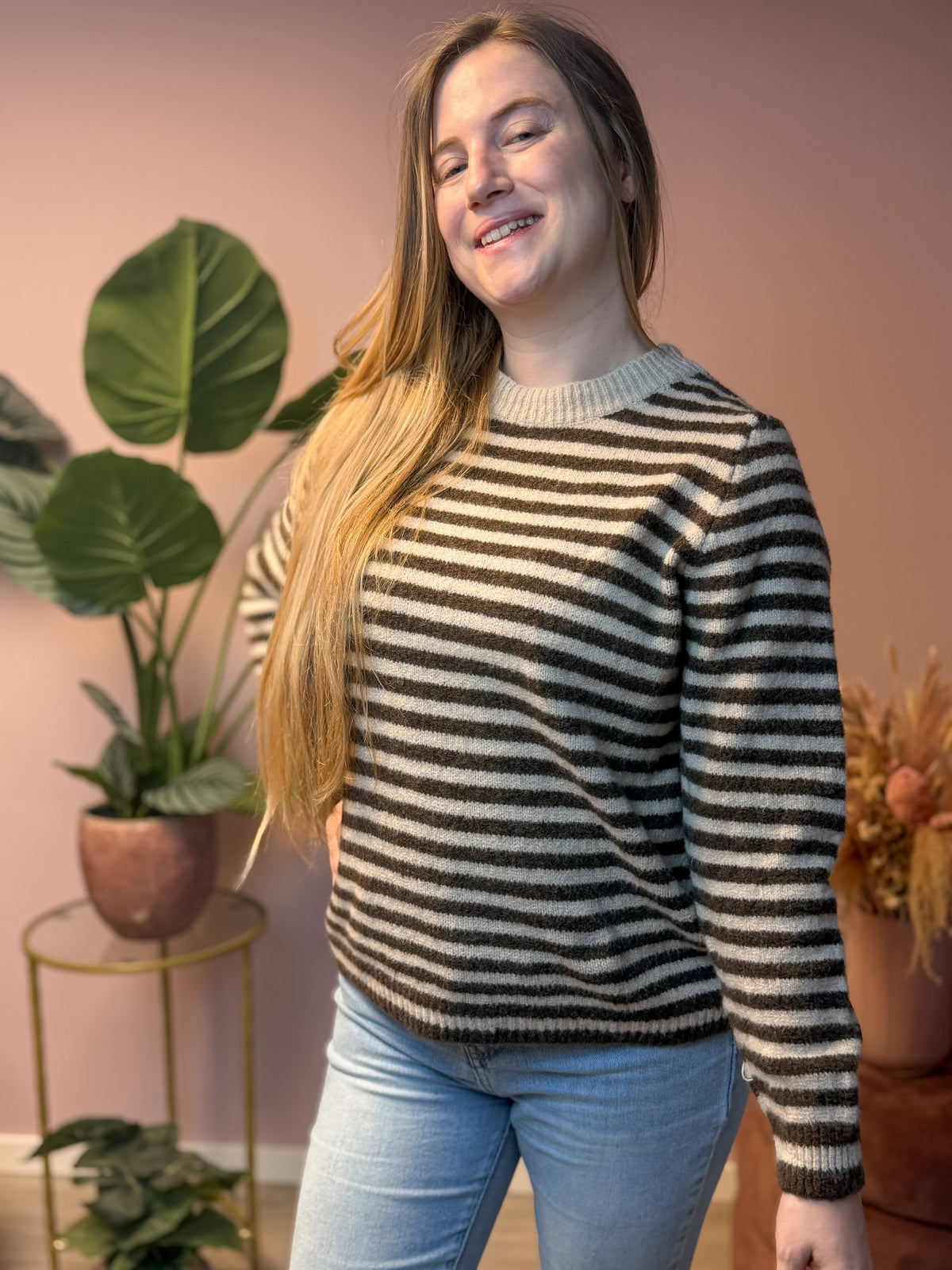 sweater - brown striped