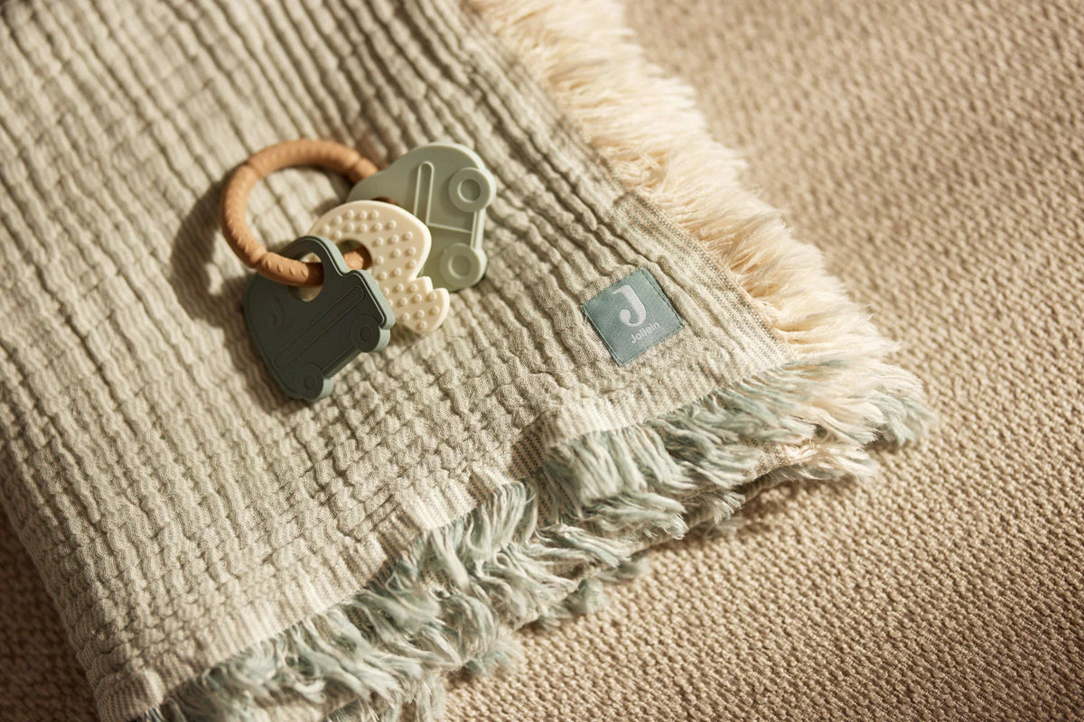 Jollein - Deken  - Fringe Stripe - GOTS - sea green