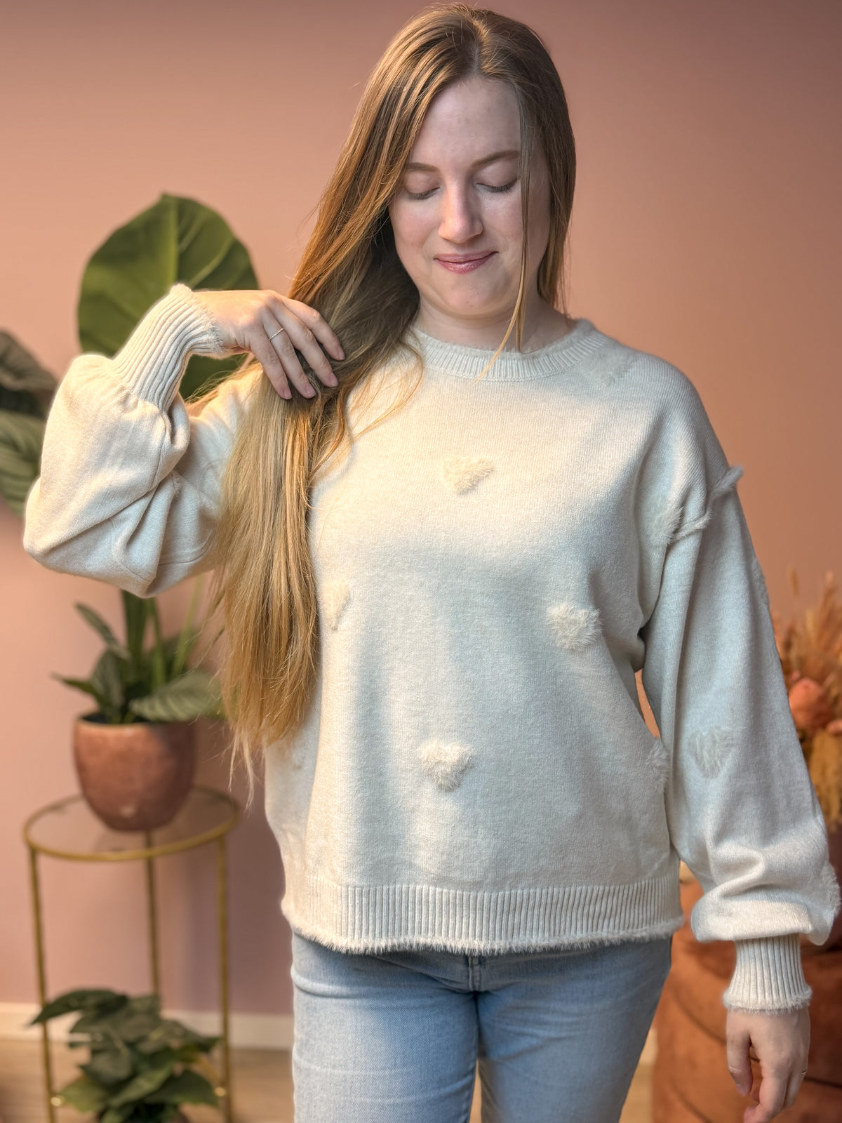 sweater - pink white hearts
