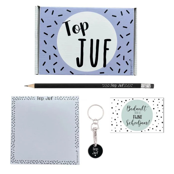 Kadopakket  blauw Top Juf - s