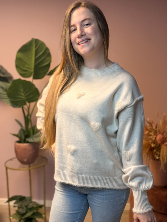 sweater - pink white hearts