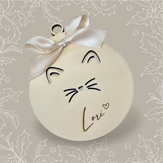 Houten kerst ornament met naam - Kat - kerstbal met naam - huisdier