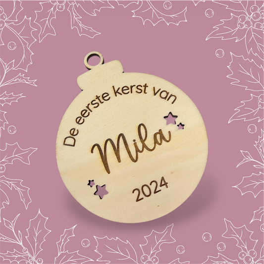 Houten kerst ornament met naam - Mijn eerste kerst - ketstbal met naam