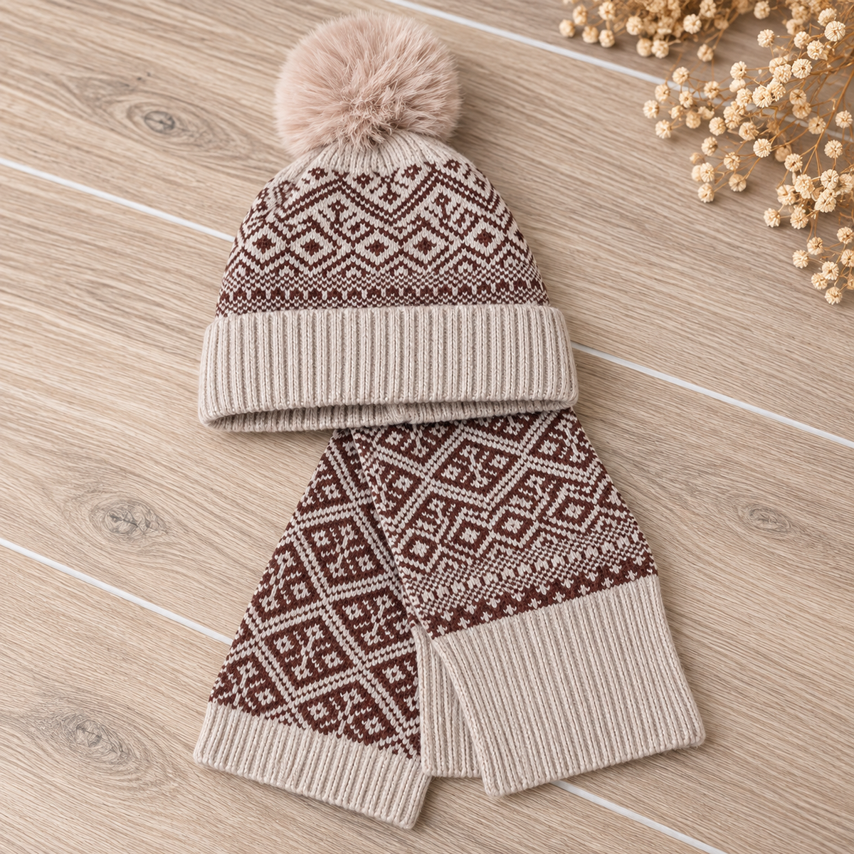 Kinder muts & sjaal – winterset bruin