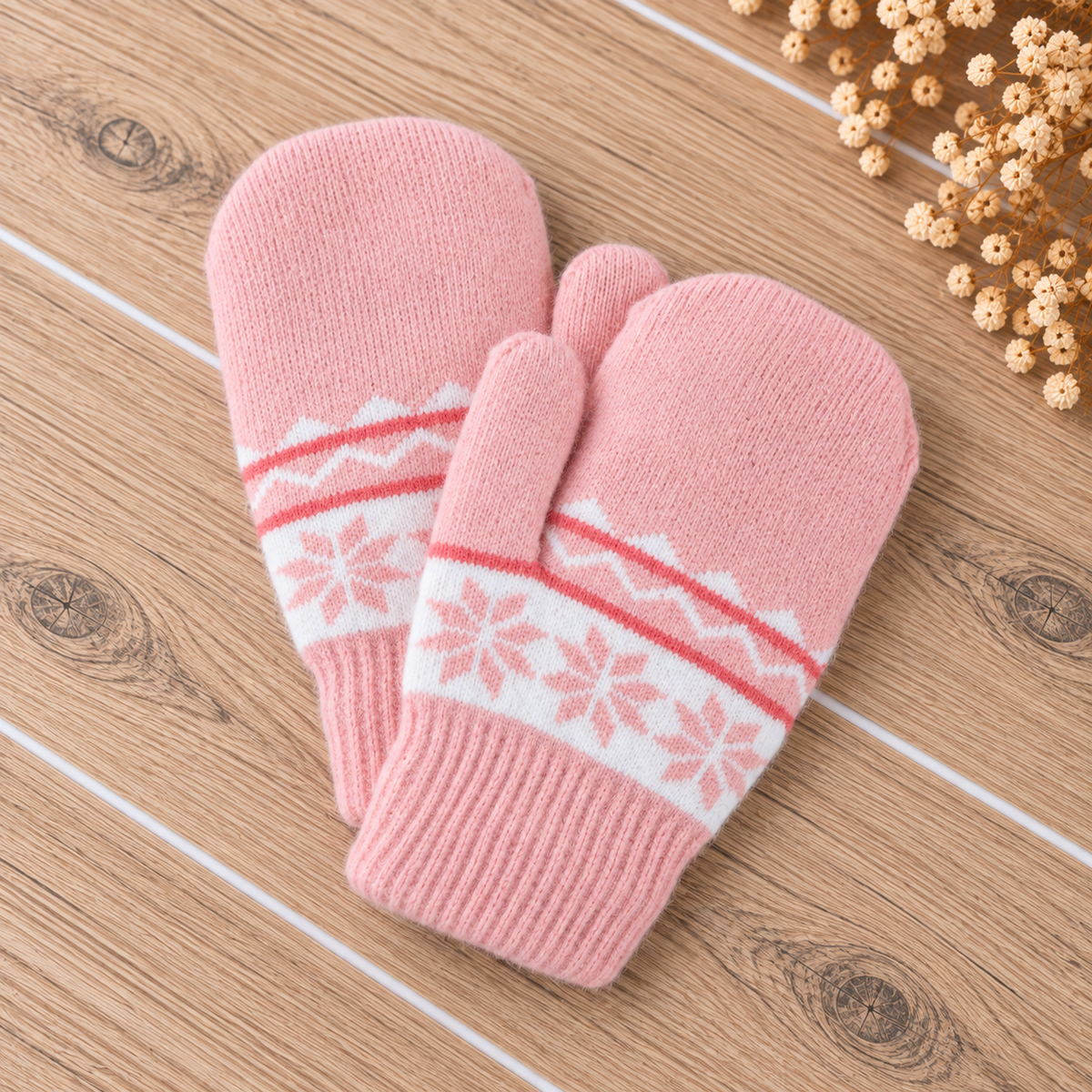 kinder handschoenen met touwtjes - roze winter