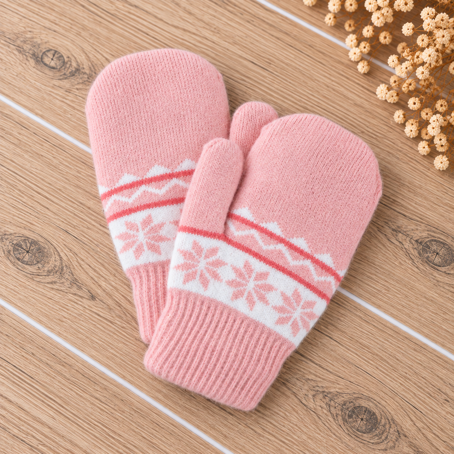 kinder handschoenen met touwtjes - roze winter