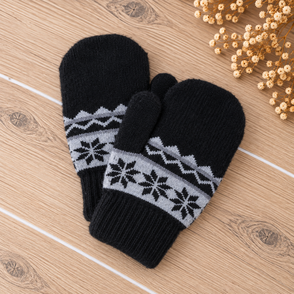 kinder handschoenen met touwtjes - zwart winter