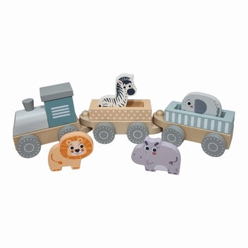 Houten trein - zoo dieren