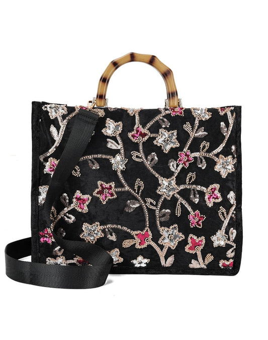 pailette bag  big- zwart & fuchsia