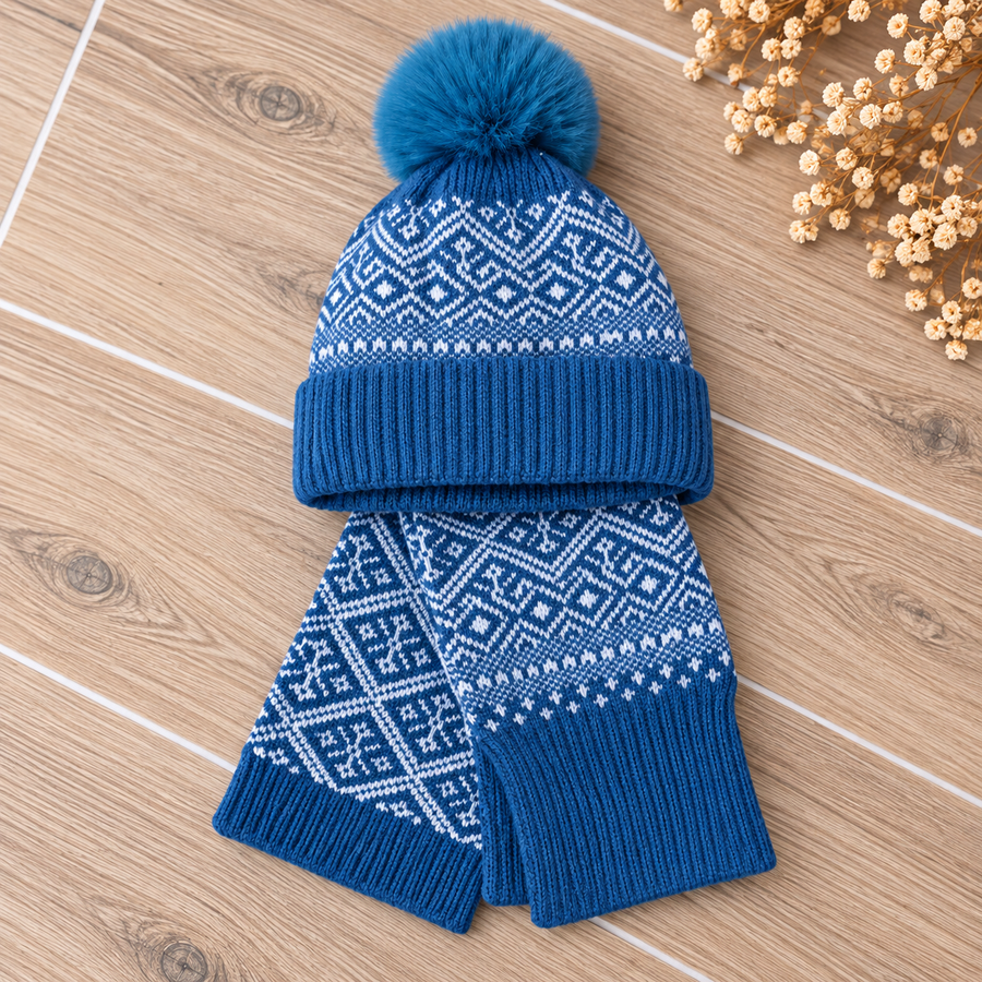 Kinder muts & sjaal – winterset blauw