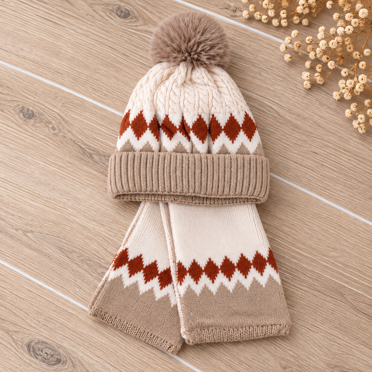 Kinder muts & sjaal – winterset geometrisch