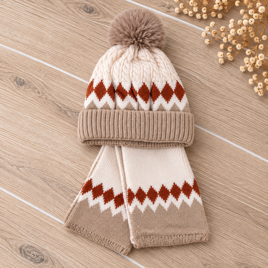 Kinder muts & sjaal – winterset geometrisch