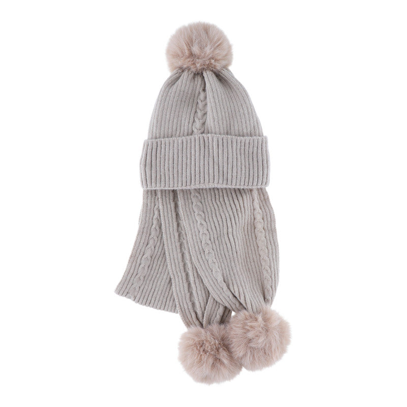Kinder muts & sjaal – pompon beige