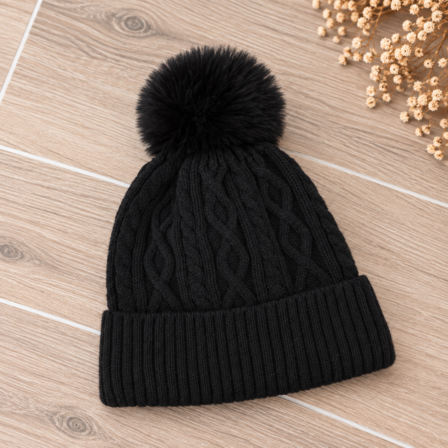 Kinder muts - zwart pompon
