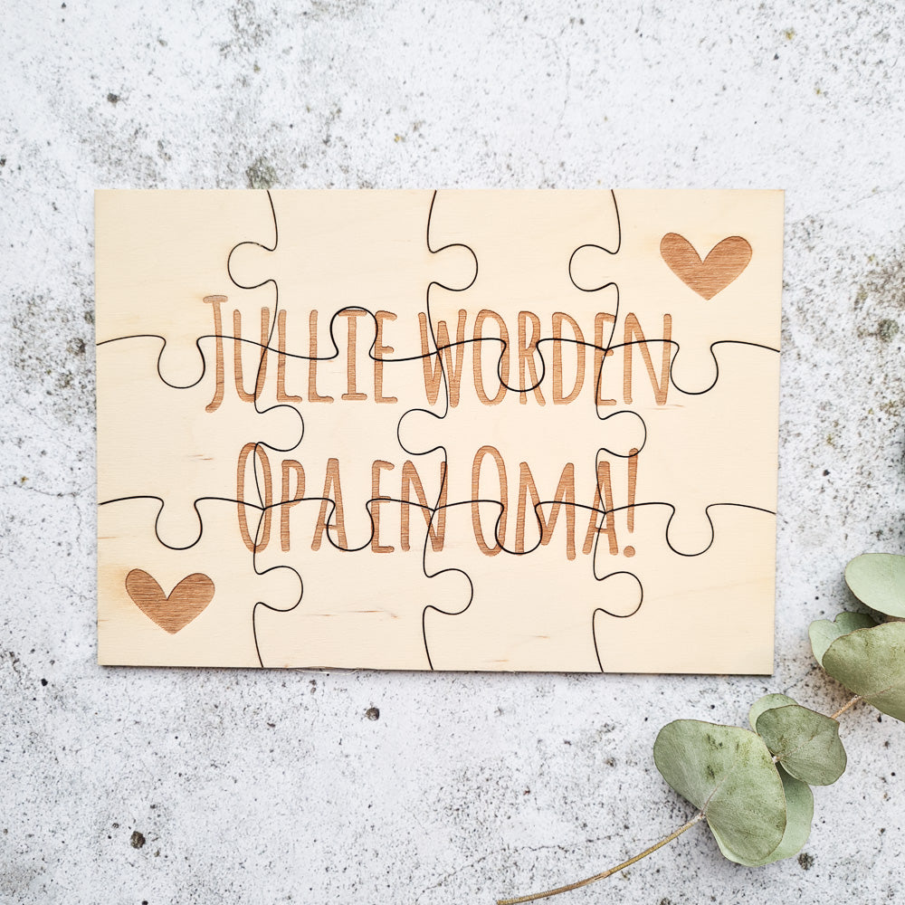 Zwangerschapsaankondiging houten puzzel - Jullie worden opa en oma!